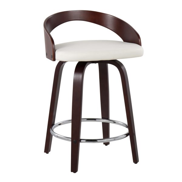 Grotto Mid Century Modern Swivel Counter Stool Mahogany White Set of 2 2