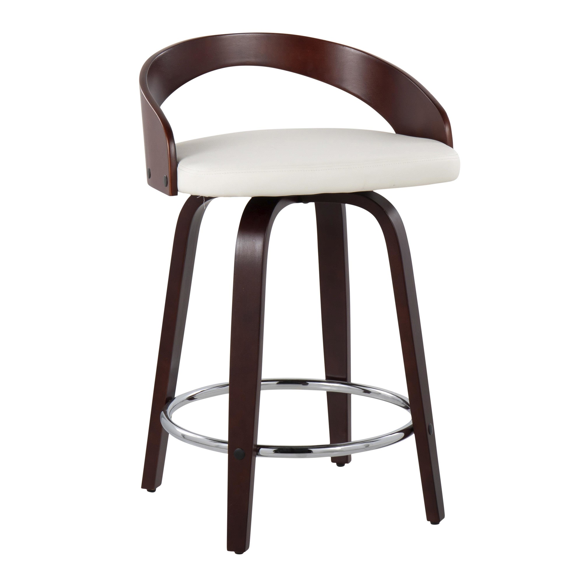 Grotto Mid-Century Modern Swivel Counter Stool Mahogany White (Set of 2) 3 Grotto Mid-Century Modern Swivel Counter Stool Mahogany White (Set of 2) - Image 3