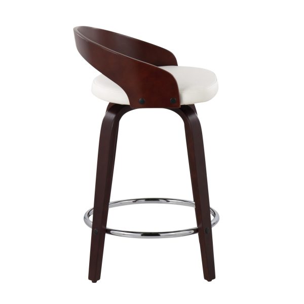 Grotto Mid Century Modern Swivel Counter Stool Mahogany White Set of 2 3