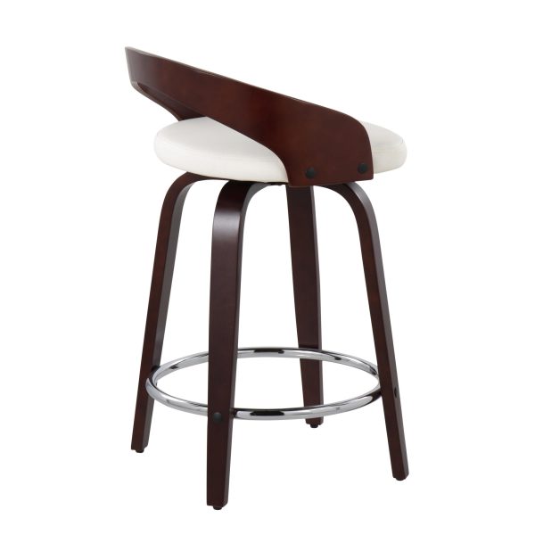 Grotto Mid Century Modern Swivel Counter Stool Mahogany White Set of 2 4