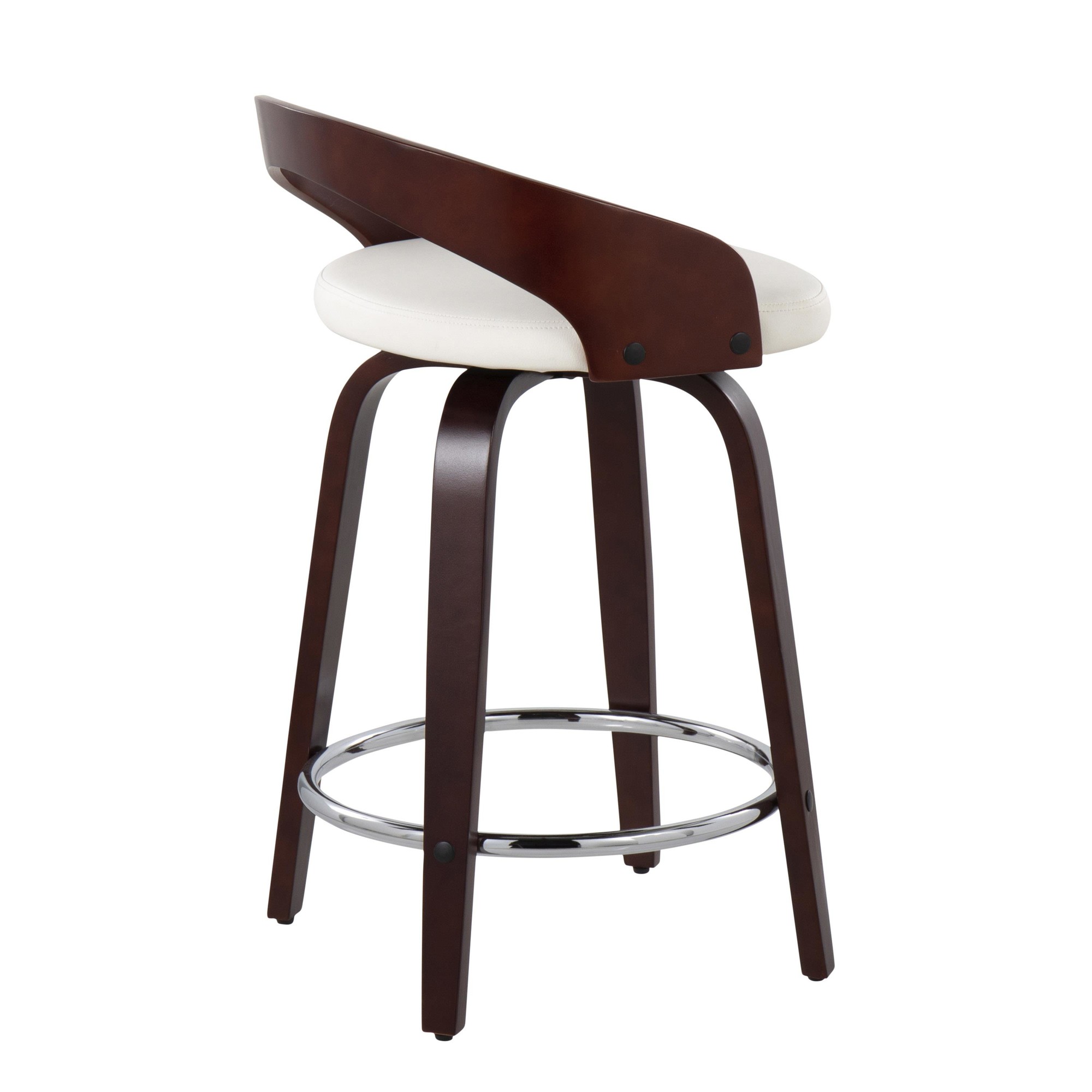 Grotto Mid-Century Modern Swivel Counter Stool Mahogany White (Set of 2) 5 Grotto Mid-Century Modern Swivel Counter Stool Mahogany White (Set of 2) - Image 5