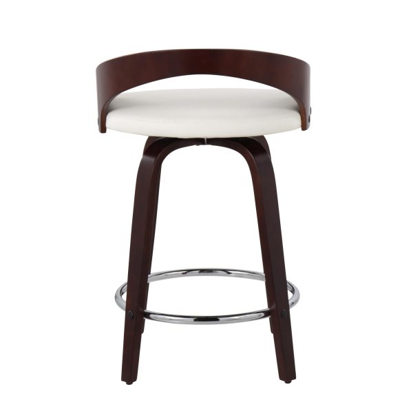 Grotto Mid Century Modern Swivel Counter Stool Mahogany White Set of 2 5