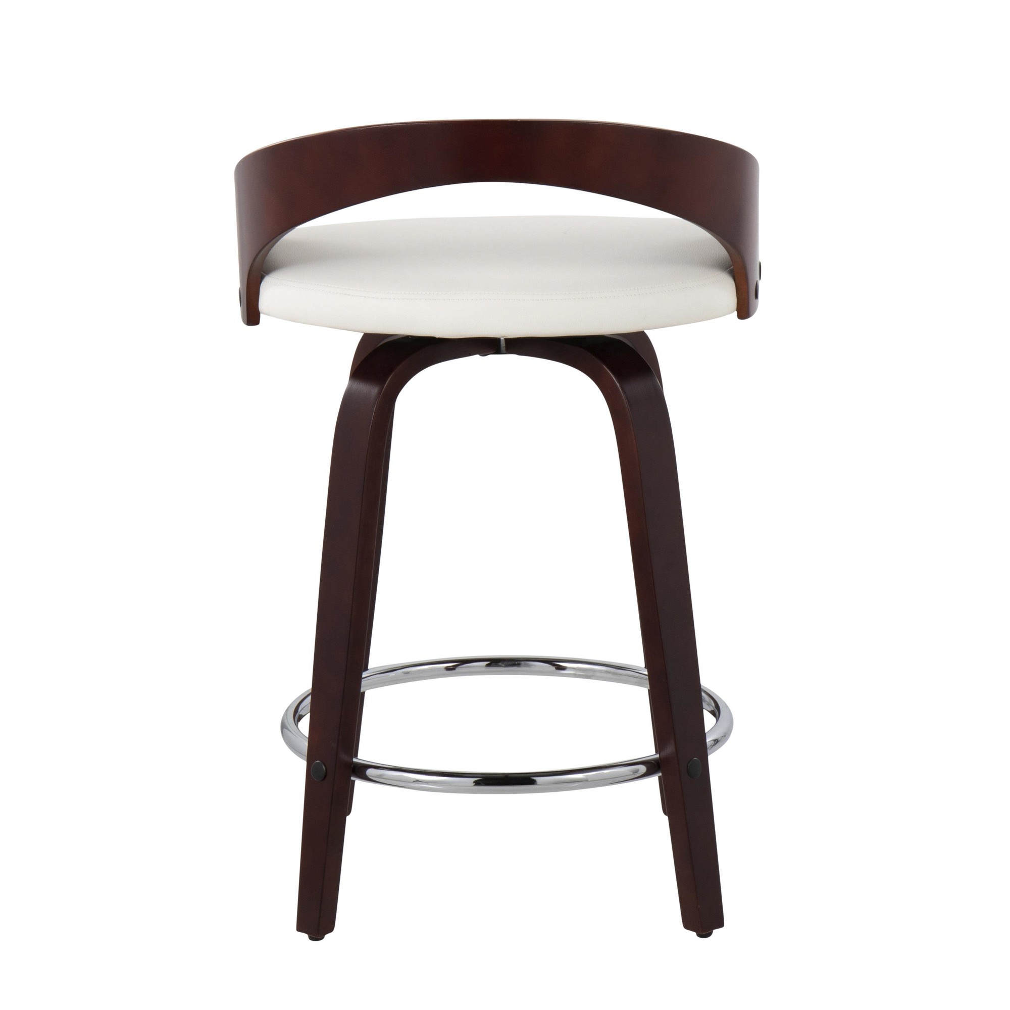 Grotto Mid-Century Modern Swivel Counter Stool Mahogany White (Set of 2) 6 Grotto Mid-Century Modern Swivel Counter Stool Mahogany White (Set of 2) - Image 6