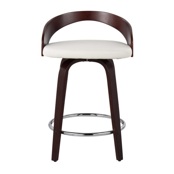 Grotto Mid Century Modern Swivel Counter Stool Mahogany White Set of 2 6
