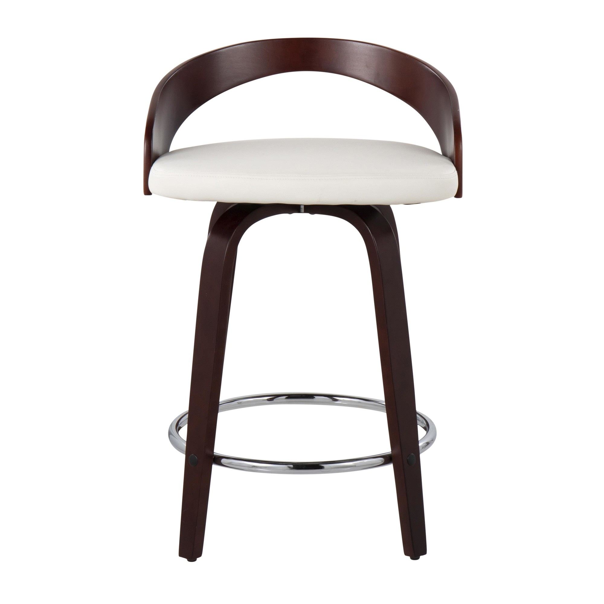 Grotto Mid-Century Modern Swivel Counter Stool Mahogany White (Set of 2) 7 Grotto Mid-Century Modern Swivel Counter Stool Mahogany White (Set of 2) - Image 7