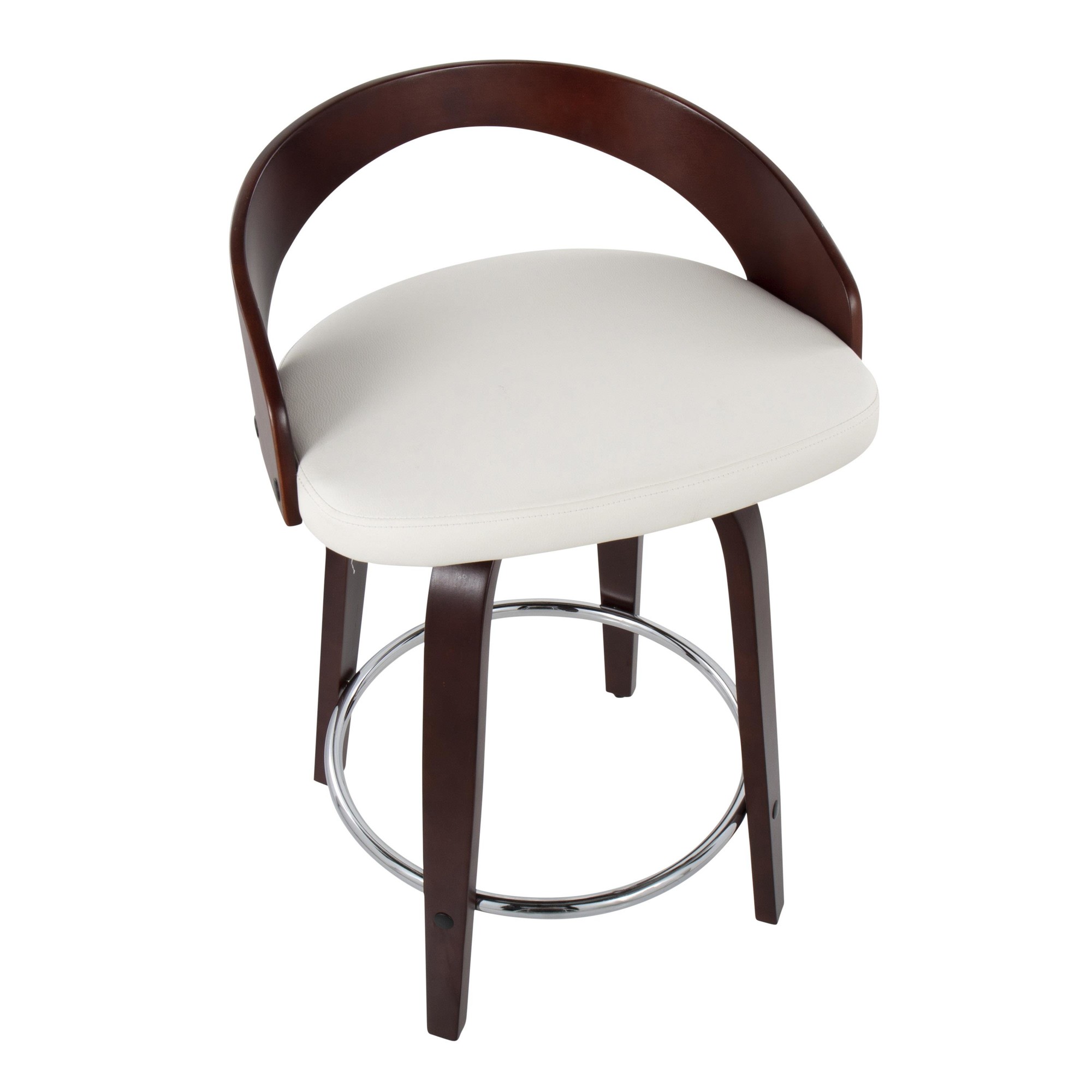 Grotto Mid-Century Modern Swivel Counter Stool Mahogany White (Set of 2) 8 Grotto Mid-Century Modern Swivel Counter Stool Mahogany White (Set of 2) - Image 8