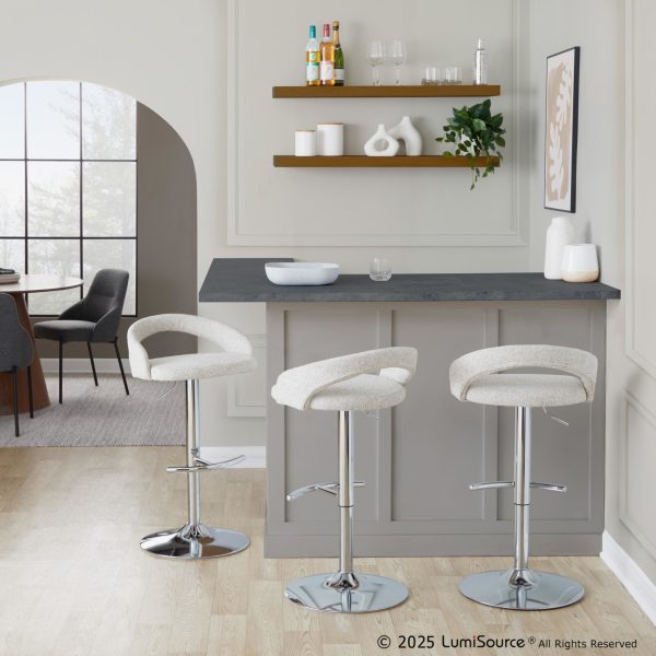 Grotto Oat Noise Fabric Chrome Adjustable Barstool Set of 2 1