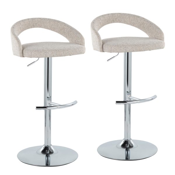 Grotto Oat Noise Fabric Chrome Adjustable Barstool Set of 2 2