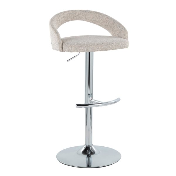 Grotto Oat Noise Fabric Chrome Adjustable Barstool Set of 2 3