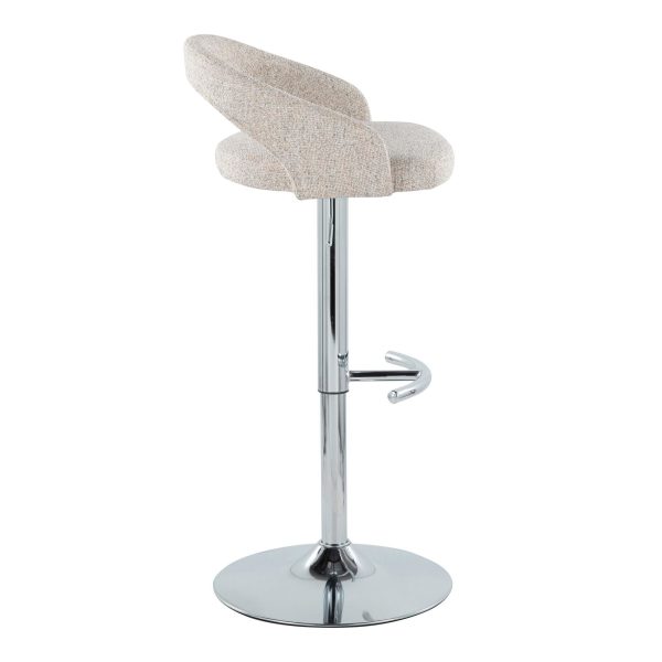 Grotto Oat Noise Fabric Chrome Adjustable Barstool Set of 2 4