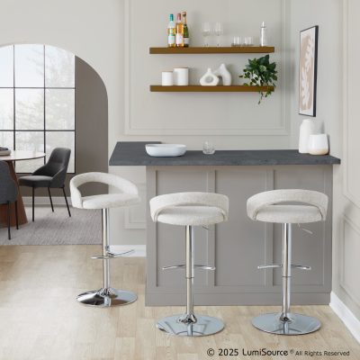 Grotto Oat Noise Fabric Chrome Adjustable Barstool (Set of 2)