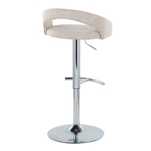 Grotto Oat Noise Fabric Chrome Adjustable Barstool Set of 2 5