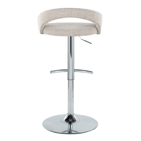 Grotto Oat Noise Fabric Chrome Adjustable Barstool Set of 2 6