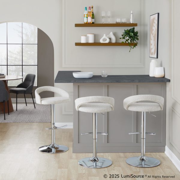 Grotto Oat Noise Fabric Chrome Adjustable Barstool Set of 2