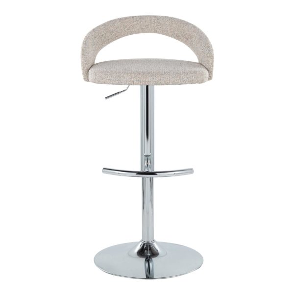 Grotto Oat Noise Fabric Chrome Adjustable Barstool Set of 2 7