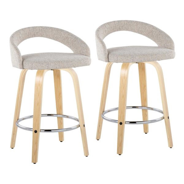 Grotto Oat Noise Fabric Contemporary 26 Inch Swivel Stools Set of 2 2