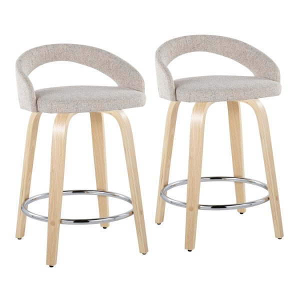 Grotto Oat Noise Fabric Contemporary Swivel Counter Stools Set of 2 2