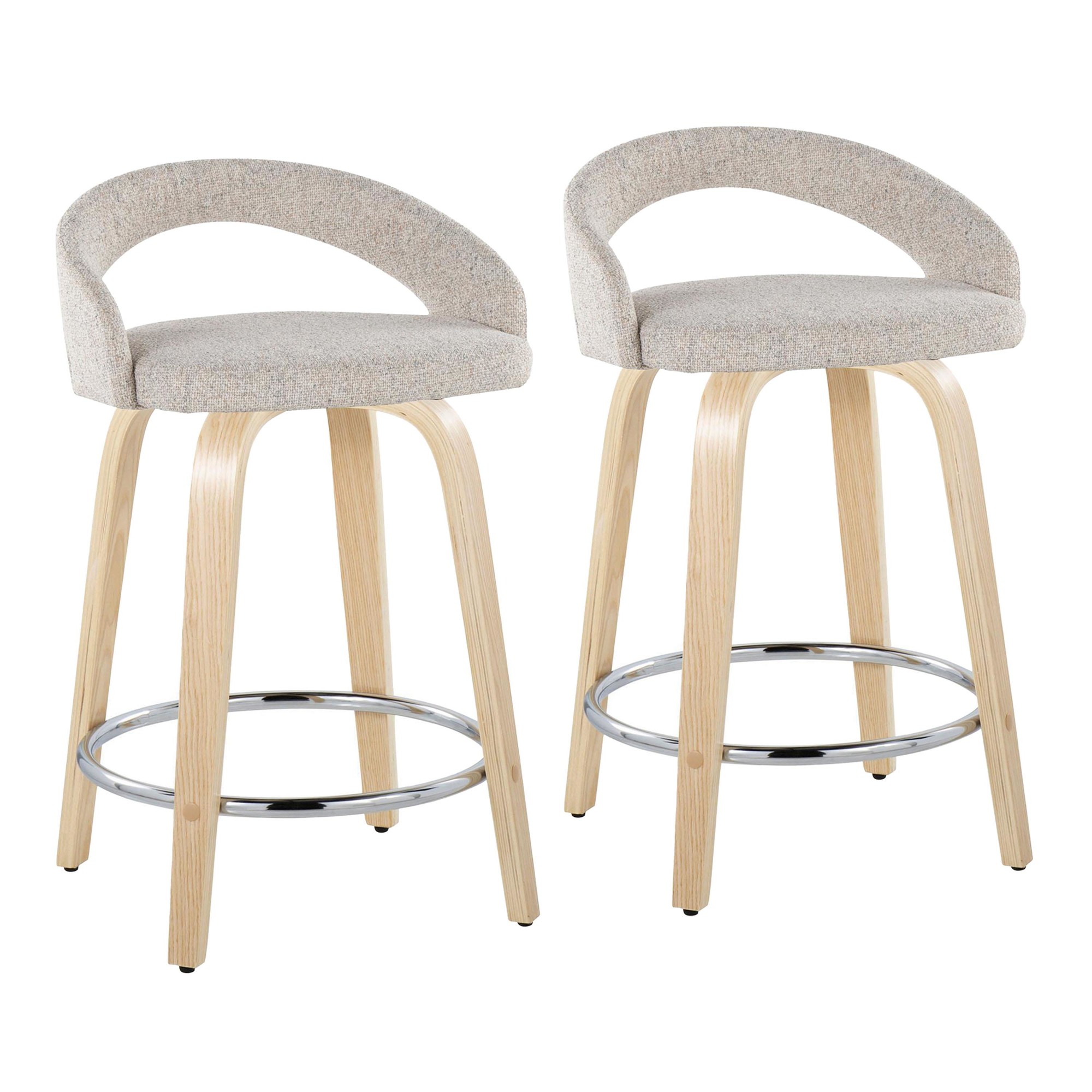 Grotto Oat Noise Fabric Contemporary Swivel Counter Stools (Set of 2) 3 Grotto Oat Noise Fabric Contemporary Swivel Counter Stools (Set of 2) - Image 3