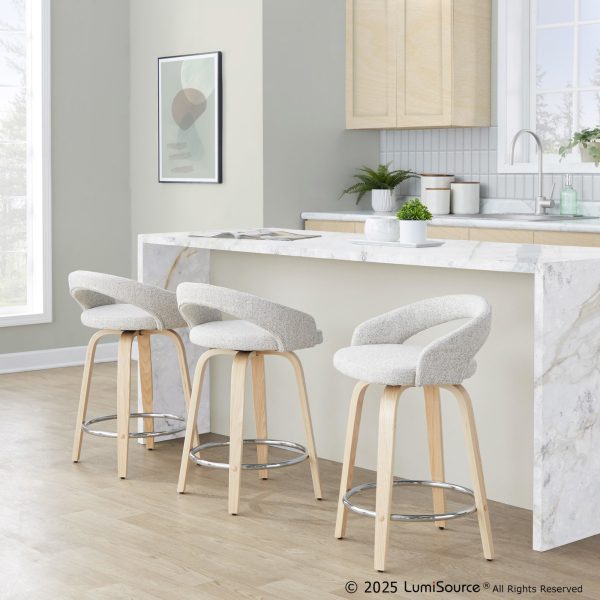 Grotto Oat Noise Fabric Contemporary Swivel Counter Stools Set of 2