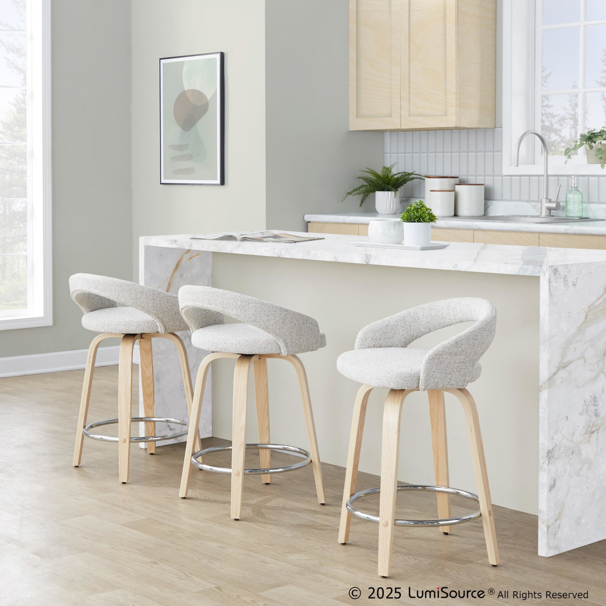 Grotto Oat Noise Fabric Contemporary Swivel Counter Stools (Set of 2) 1 Grotto Oat Noise Fabric Contemporary Swivel Counter Stools (Set of 2)