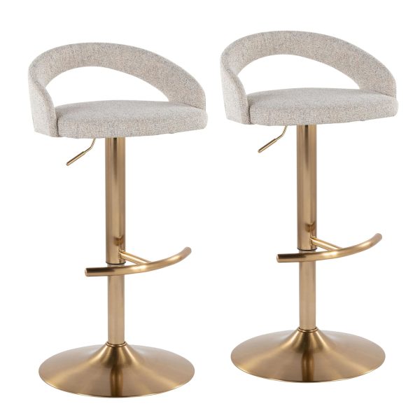 Grotto Oat Noise Fabric Gold Contemporary Adjustable Barstools Set of 2 2