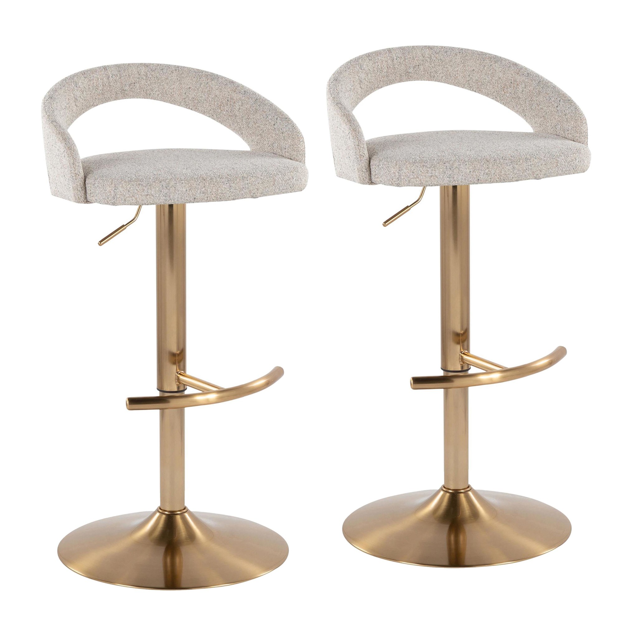 Grotto Oat Noise Fabric Gold Contemporary Adjustable Barstools (Set of 2) 3 Grotto Oat Noise Fabric Gold Contemporary Adjustable Barstools (Set of 2) - Image 3