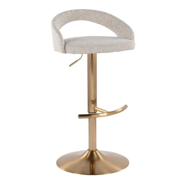 Grotto Oat Noise Fabric Gold Contemporary Adjustable Barstools Set of 2 3
