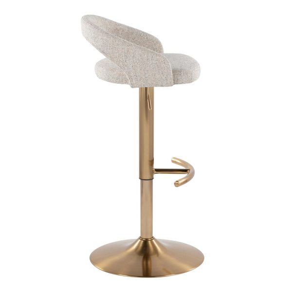 Grotto Oat Noise Fabric Gold Contemporary Adjustable Barstools Set of 2 4