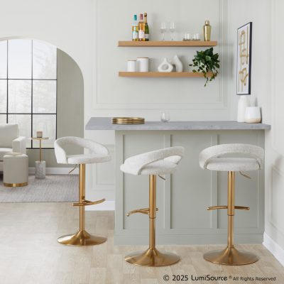 Grotto Oat Noise Fabric Gold Contemporary Adjustable Barstools (Set of 2)