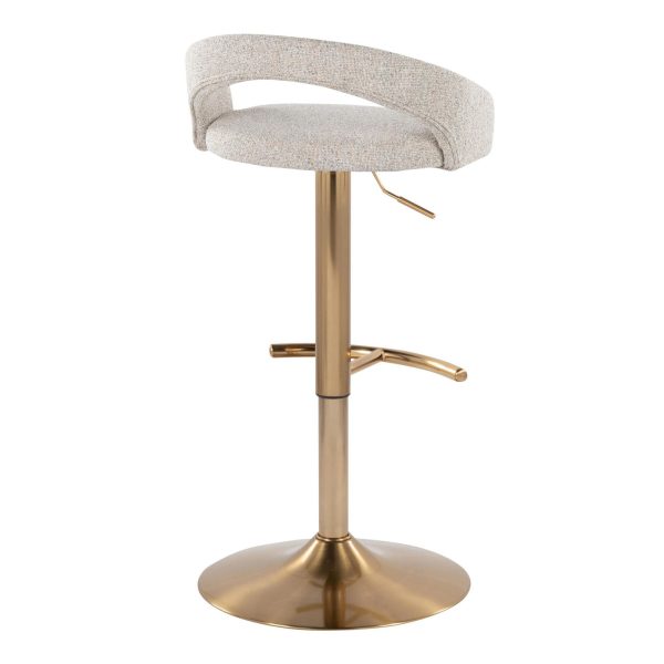 Grotto Oat Noise Fabric Gold Contemporary Adjustable Barstools Set of 2 5
