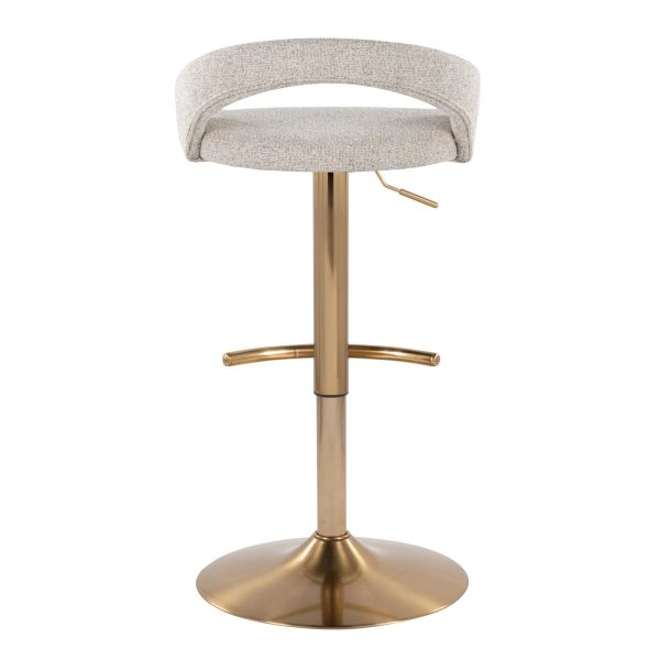 Grotto Oat Noise Fabric Gold Contemporary Adjustable Barstools Set of 2 6