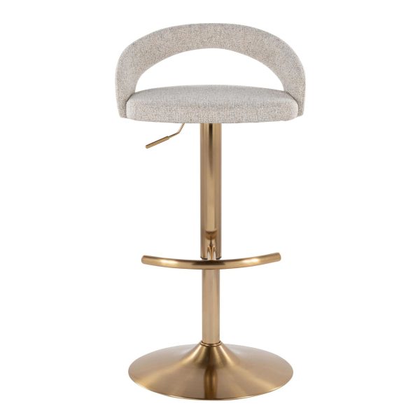 Grotto Oat Noise Fabric Gold Contemporary Adjustable Barstools Set of 2 7