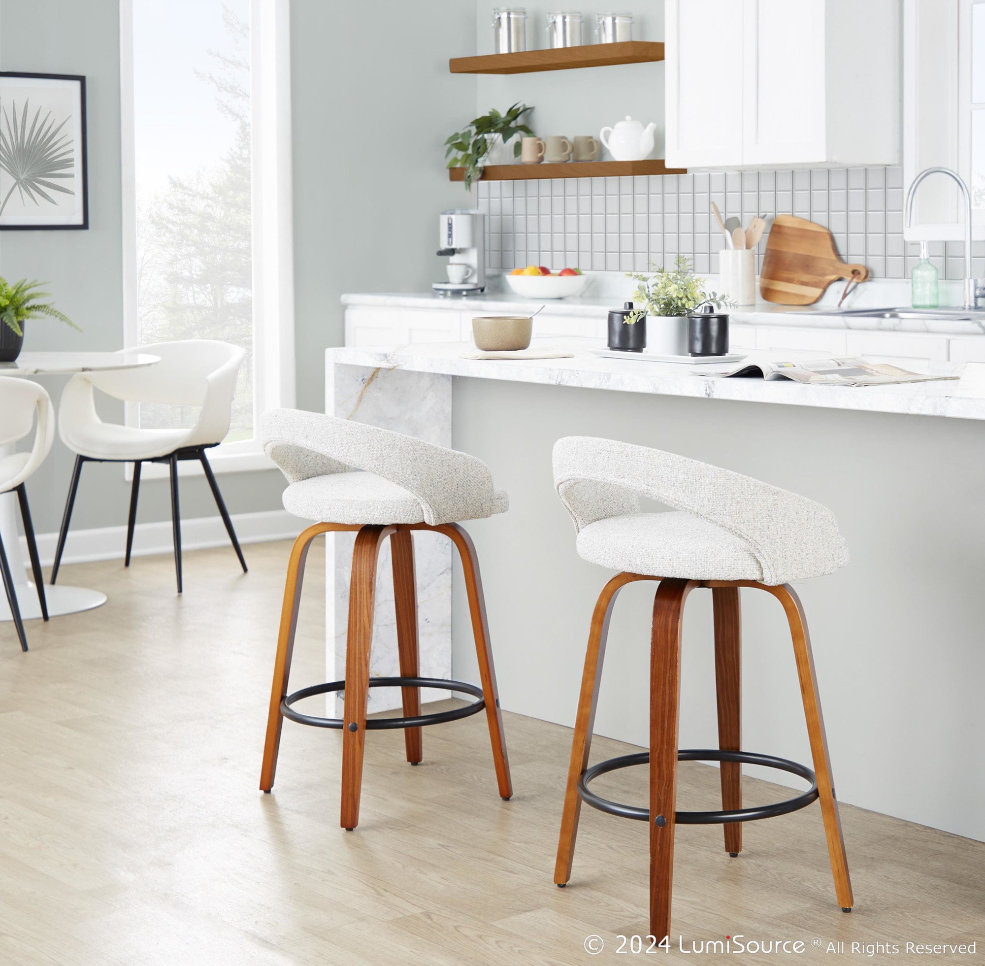 Grotto Oat Noise Fabric Walnut Contemporary Counter Stools (Set of 2) 2 Grotto Oat Noise Fabric Walnut Contemporary Counter Stools (Set of 2) - Image 2