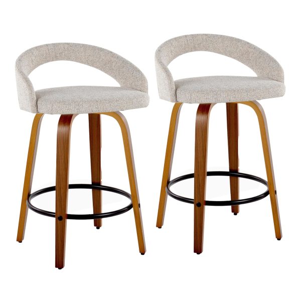 Grotto Oat Noise Fabric Walnut Contemporary Counter Stools Set of 2 2