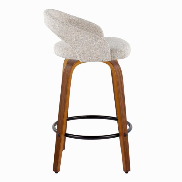 Grotto Oat Noise Fabric Walnut Contemporary Counter Stools Set of 2 4
