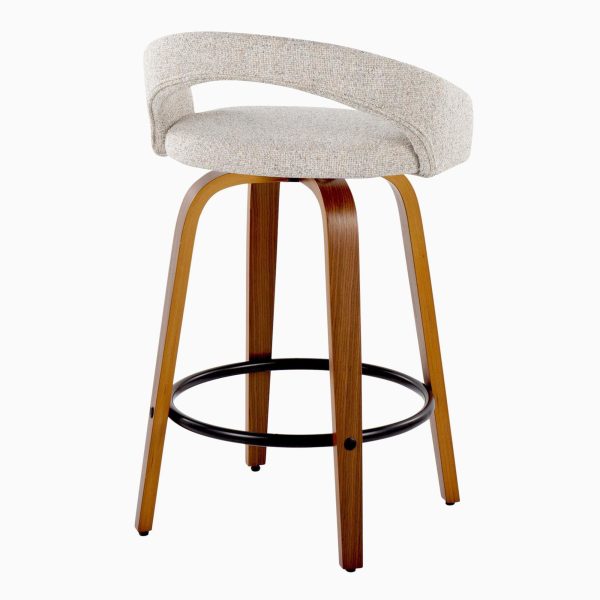 Grotto Oat Noise Fabric Walnut Contemporary Counter Stools Set of 2 5