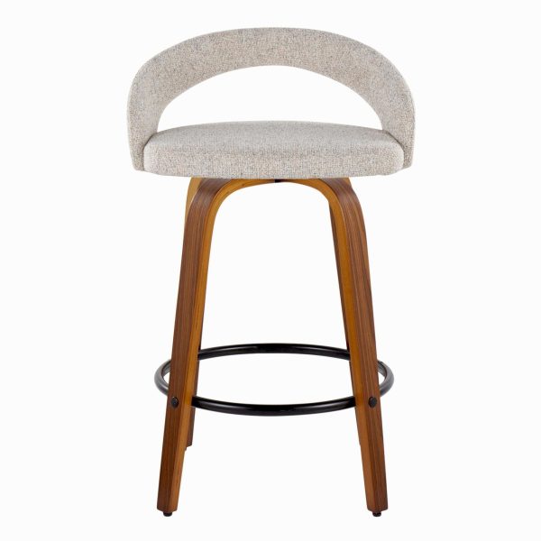 Grotto Oat Noise Fabric Walnut Contemporary Counter Stools Set of 2 7