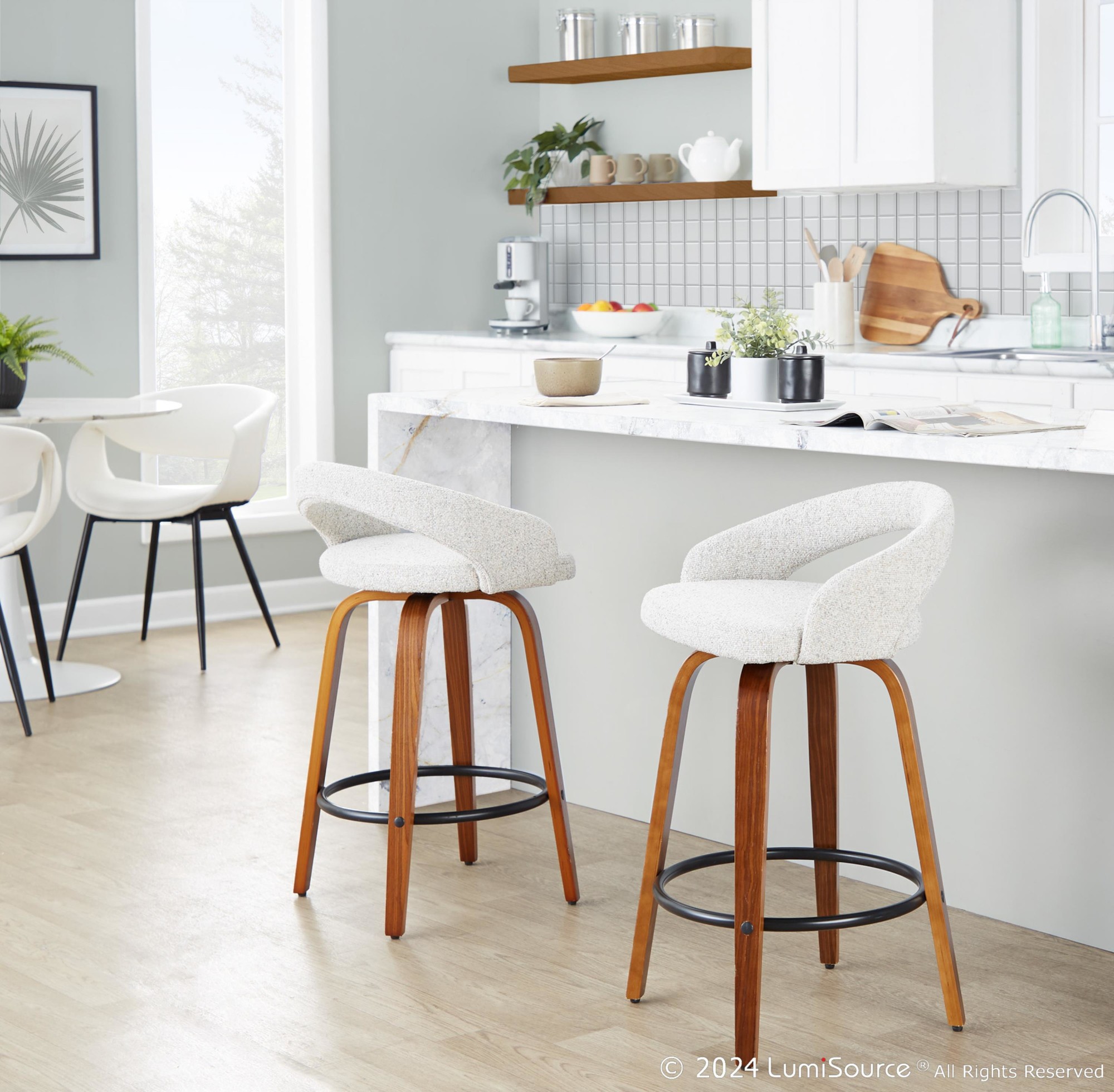 Grotto Oat Noise Fabric Walnut Contemporary Counter Stools (Set of 2) 1 Grotto Oat Noise Fabric Walnut Contemporary Counter Stools (Set of 2)