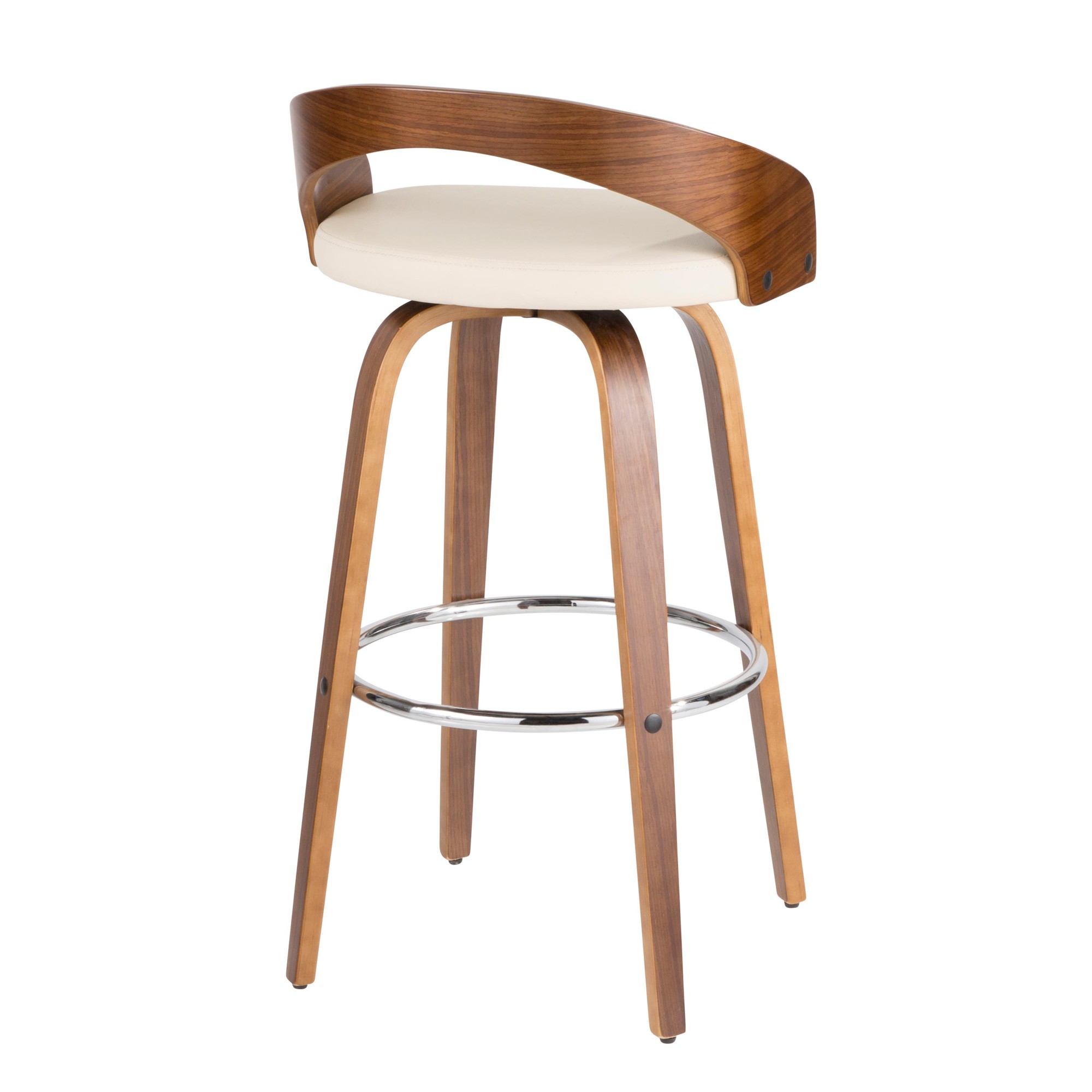 Grotto Walnut Cream Swivel Mid-Century Modern Barstools (Set of 2) 11 Grotto Walnut Cream Swivel Mid-Century Modern Barstools (Set of 2) - Image 11