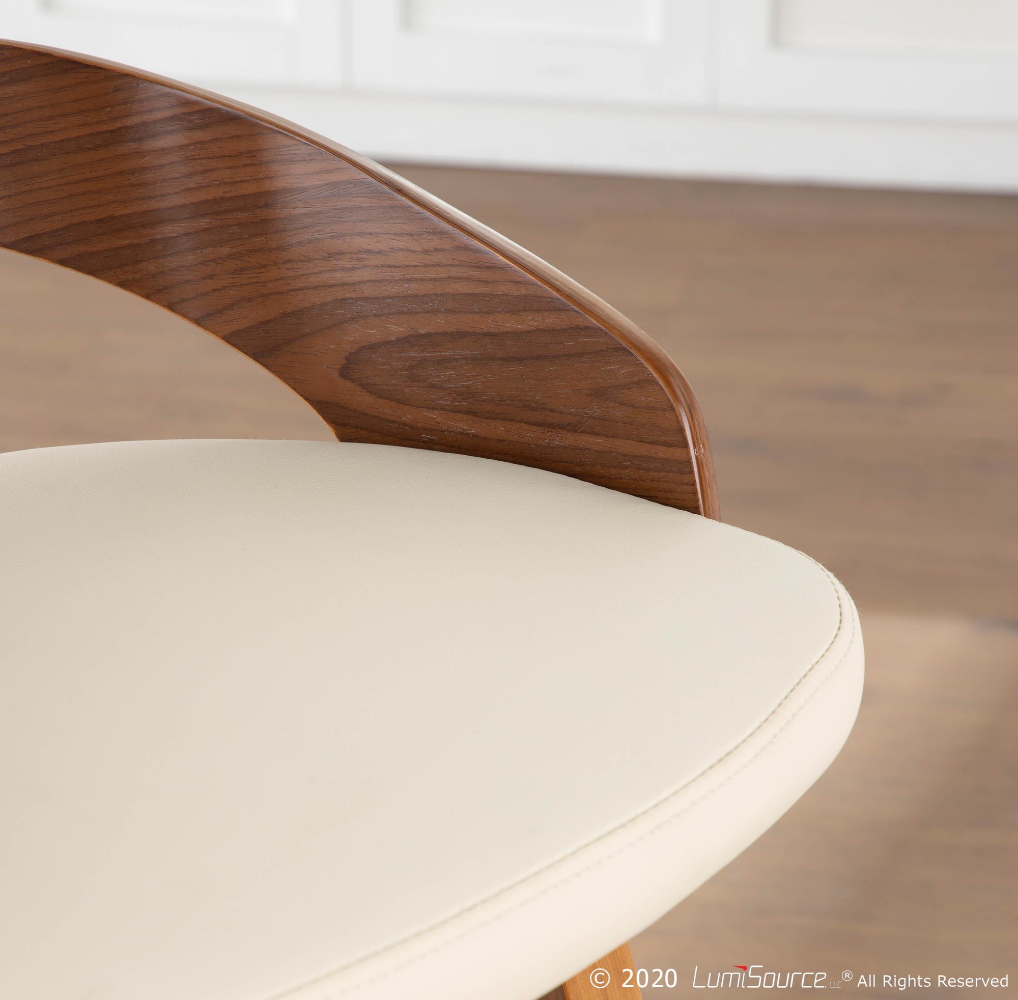 Grotto Walnut Cream Swivel Mid-Century Modern Barstools (Set of 2) 4 Grotto Walnut Cream Swivel Mid-Century Modern Barstools (Set of 2) - Image 4