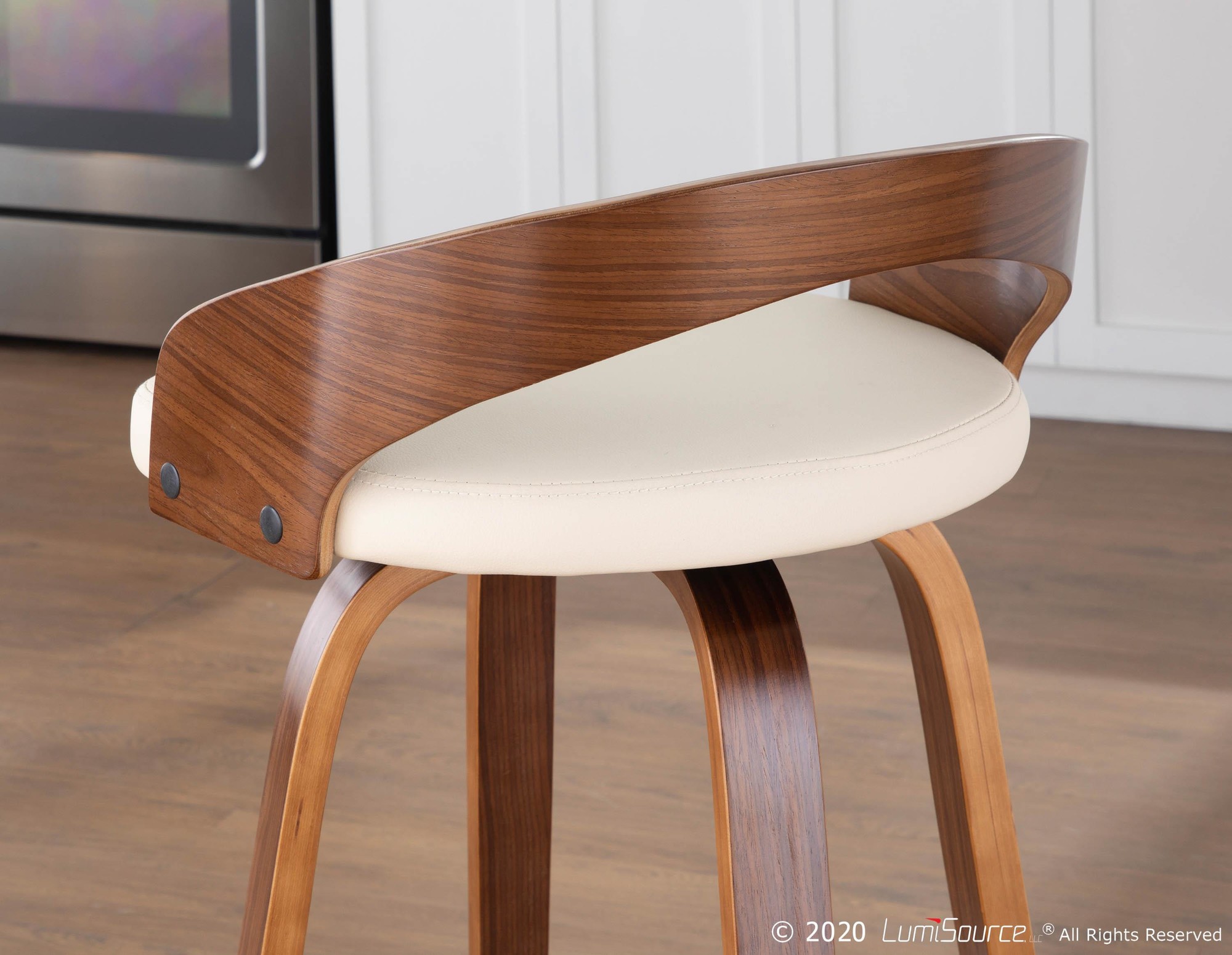 Grotto Walnut Cream Swivel Mid-Century Modern Barstools (Set of 2) 5 Grotto Walnut Cream Swivel Mid-Century Modern Barstools (Set of 2) - Image 5