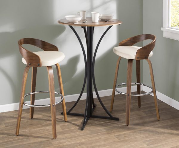 Grotto Walnut Cream Swivel Mid Century Modern Barstools Set of 2 5
