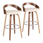 Grotto Walnut Cream Swivel Mid-Century Modern Barstools (Set of 2) 22 Grotto Walnut Cream Swivel Mid-Century Modern Barstools (Set of 2)