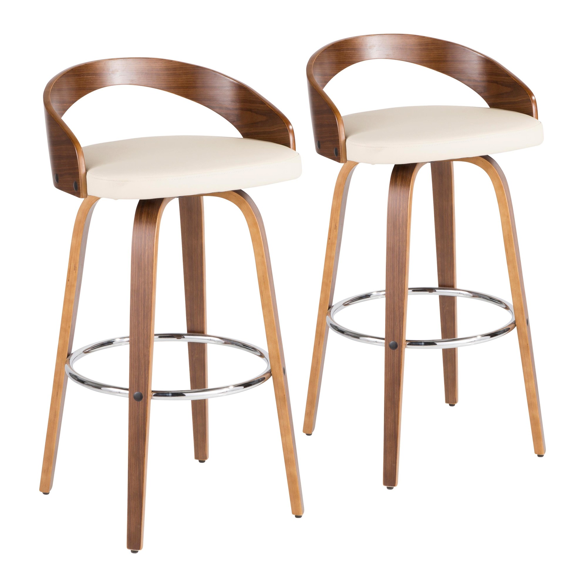 Grotto Walnut Cream Swivel Mid-Century Modern Barstools (Set of 2) 7 Grotto Walnut Cream Swivel Mid-Century Modern Barstools (Set of 2) - Image 7