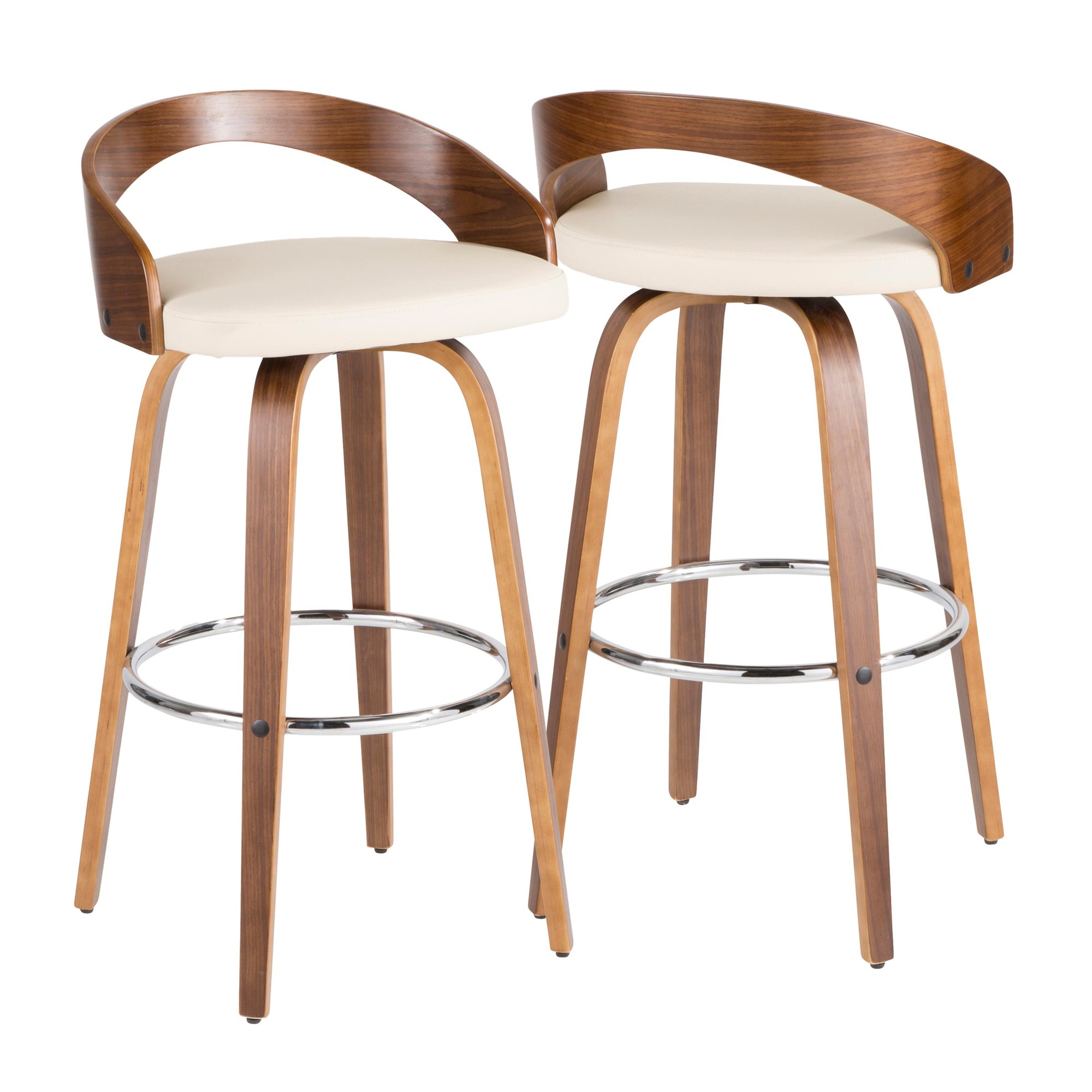 Grotto Walnut Cream Swivel Mid-Century Modern Barstools (Set of 2) 8 Grotto Walnut Cream Swivel Mid-Century Modern Barstools (Set of 2) - Image 8