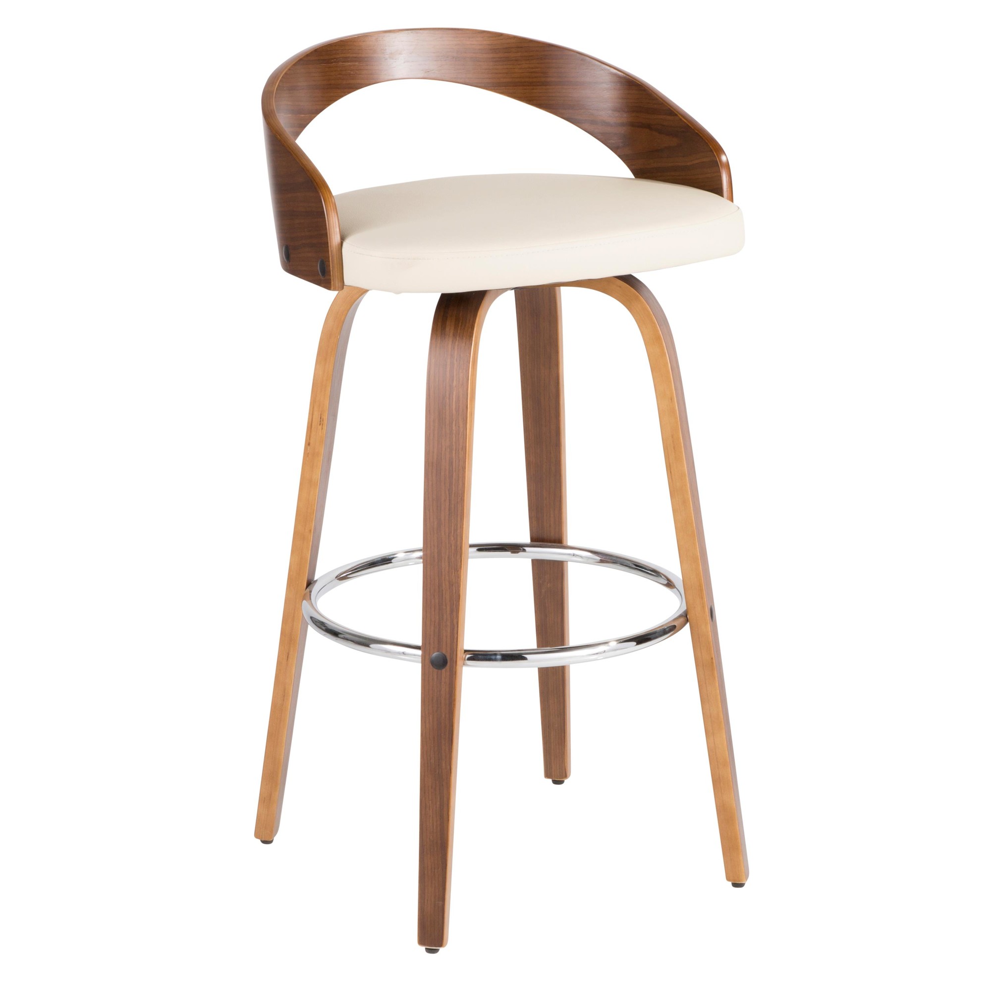 Grotto Walnut Cream Swivel Mid-Century Modern Barstools (Set of 2) 9 Grotto Walnut Cream Swivel Mid-Century Modern Barstools (Set of 2) - Image 9