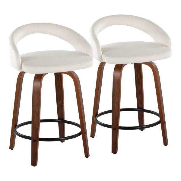Grotto Walnut White Velvet Contemporary Counter Stools 24 Set of 2 2