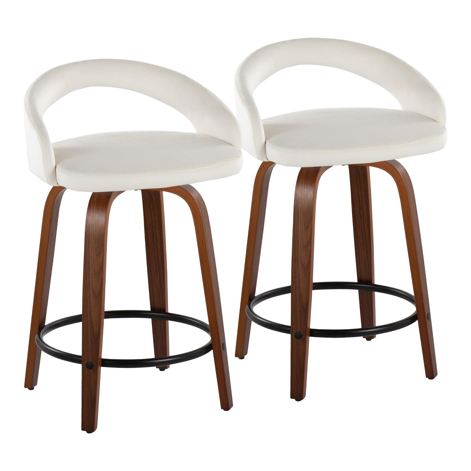 Grotto Walnut White Velvet Contemporary Counter Stools 24" (Set of 2) 3 Grotto Walnut White Velvet Contemporary Counter Stools 24" (Set of 2) - Image 3