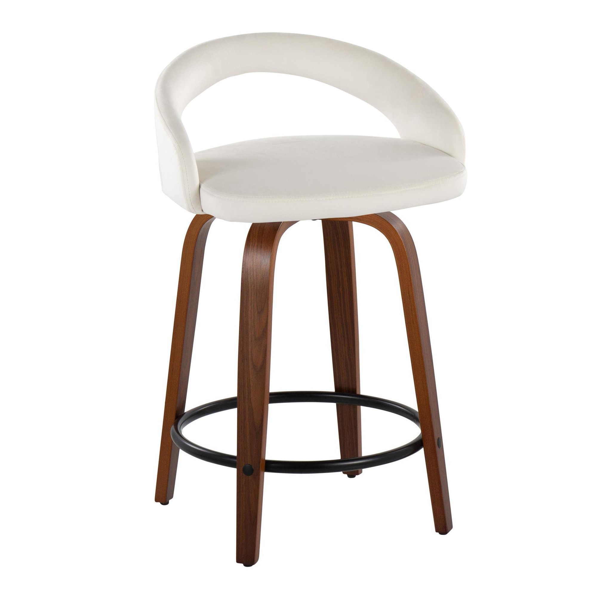 Grotto Walnut White Velvet Contemporary Counter Stools 24" (Set of 2) 4 Grotto Walnut White Velvet Contemporary Counter Stools 24" (Set of 2) - Image 4