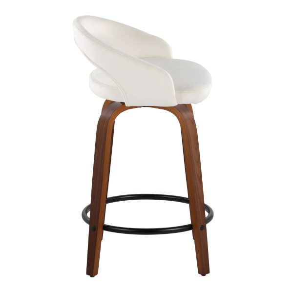 Grotto Walnut White Velvet Contemporary Counter Stools 24 Set of 2 4